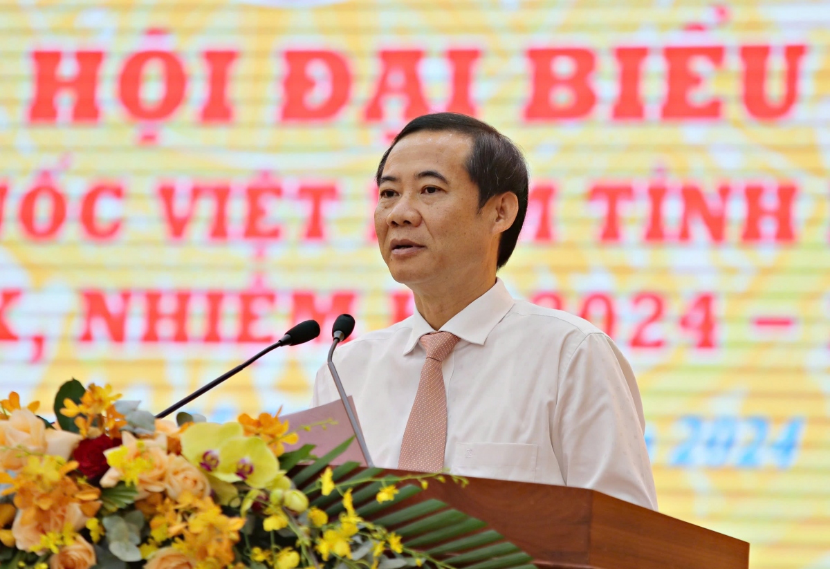 Ông Nguyễn Thái Học, Quyền Bí thư Tỉnh ủy Lâm Đồng phát biểu tại đại hội.