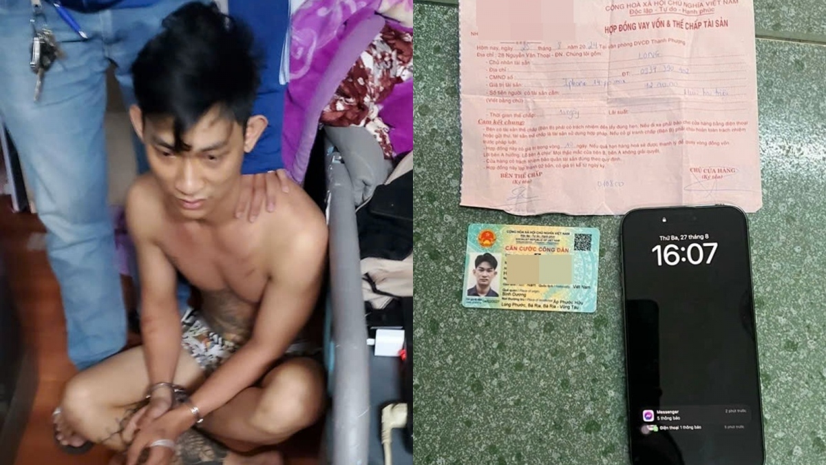 Đối tượng Huỳnh Hoàng Long và tang vật vụ án