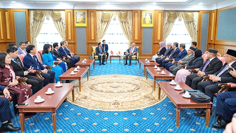 Phó Chủ tịch Quốc hội Nguyễn Khắc Định và Đoàn đại biểu Quốc hội Việt Nam tại buổi làm việc với Hội đồng Lập pháp Brunei. (Ảnh: Borneo Bulletin)