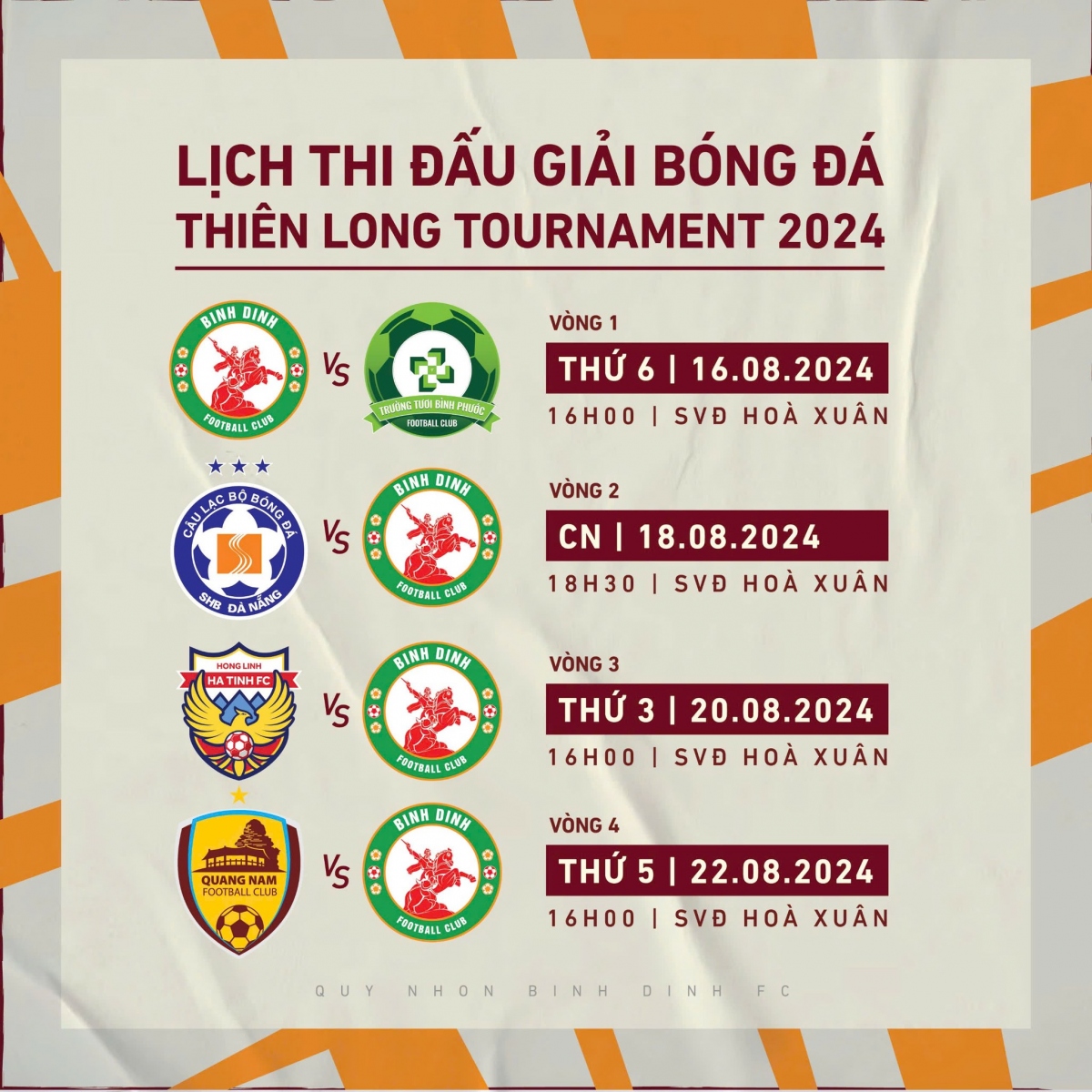 Lịch thi đấu giao hữu Quy Nhơn Bình Định trước thềm mùa giải mới 