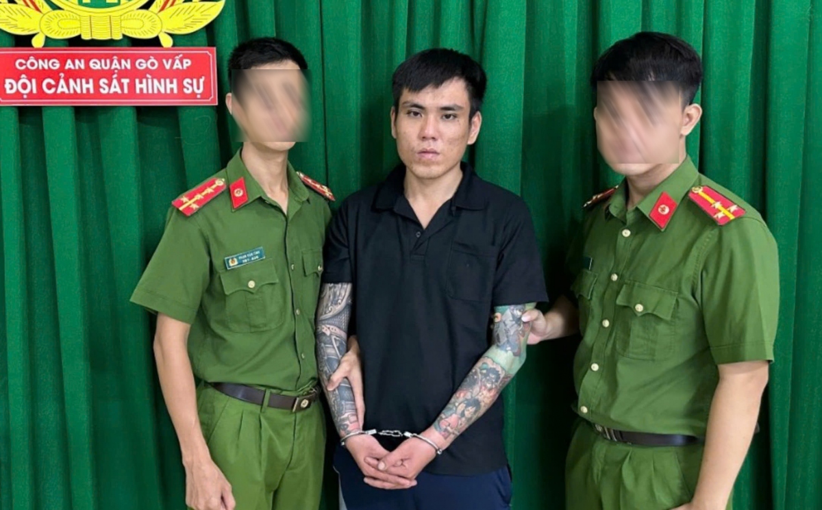 Nghi can Trần Quang Trung tại cơ quan Công an. (Ảnh: CA TP.HCM)