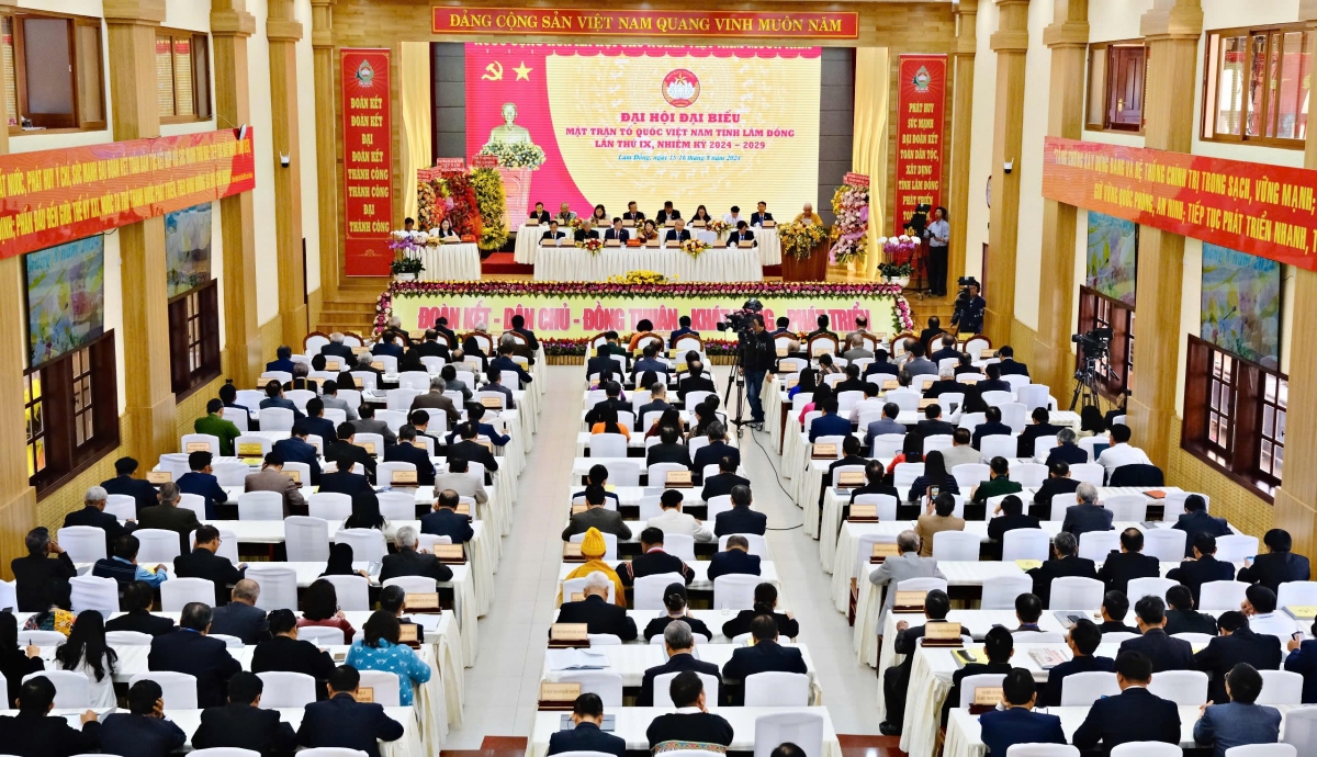 Toàn cảnh Đại hội đại biểu MTTQ Việt Nam tỉnh Lâm Đồng lần thứ 9, nhiệm kỳ 2024-2029.