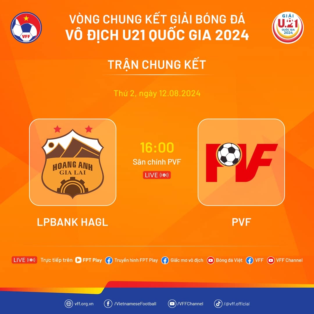 Lịch thi đấu chung kết U21 Quốc gia 2024.