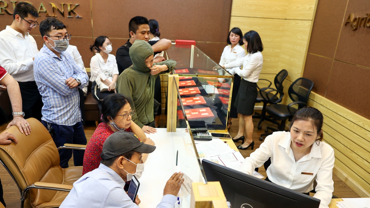 Những ngày đầu ngân hàng mở bán, người dân xếp hàng mua vàng - Ảnh: Phạm Hải