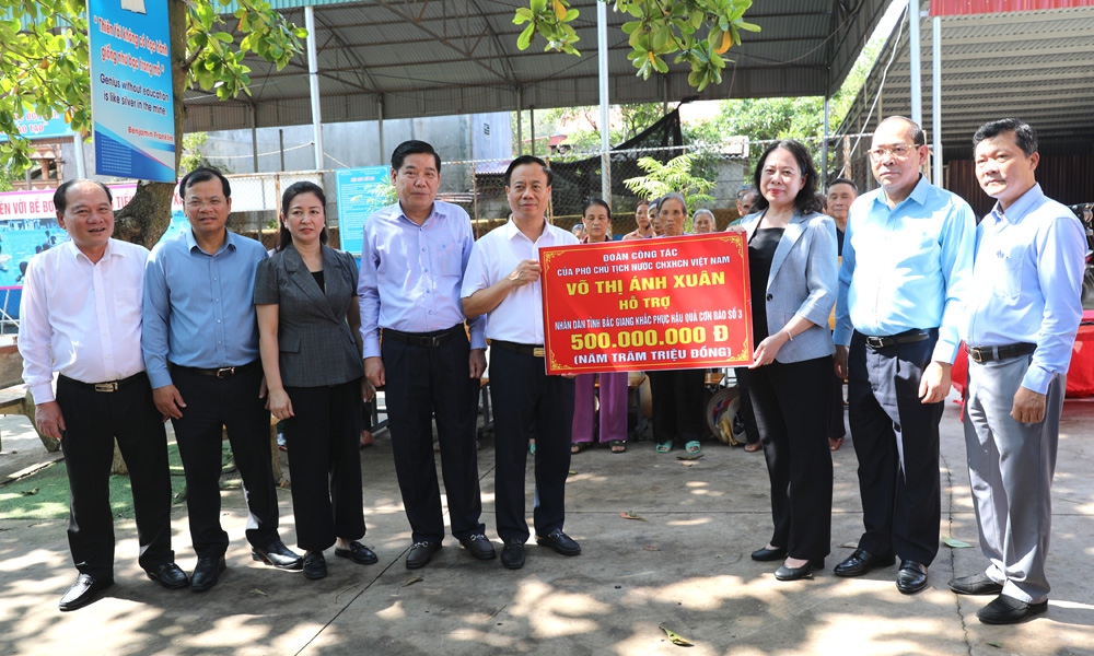 Phó Chủ tịch nước Võ Thị Ánh Xuân trao 500 triệu đồng hỗ trợ tỉnh Bắc Giang.