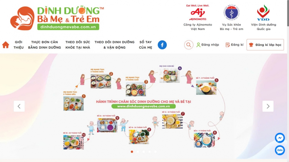 Giao diện của Phần mềm với đa dạng các chức năng chăm sóc sức khỏe cho bà mẹ và trẻ em từ 7 tháng đến 60 tháng tuổi