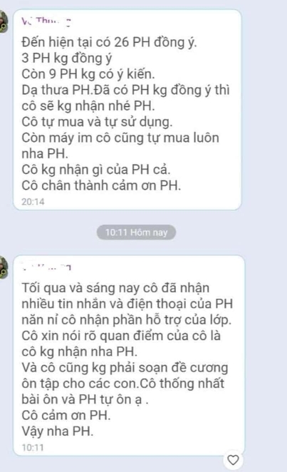 Tin nhắn của giáo viên gửi cho phụ huynh (ảnh: chụp màn hình)