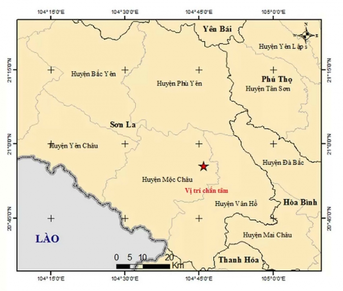 Bản đồ tiêu chấn động đất (Ảnh: Viện Vật lý địa cầu)