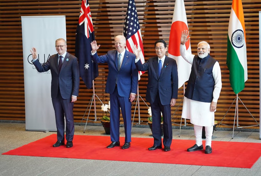 (Từ trái qua) Thủ tướng Australia Anthony Albanese, Tổng thống Mỹ Joe Biden, Thủ tướng Nhật Bản Fumio Kishida, Thủ tướng Ấn Độ Narenda Modi tại Hội nghị thượng đỉnh Bộ Tứ năm 2022 ở Nhật Bản. Nguồn: Yumi Asada