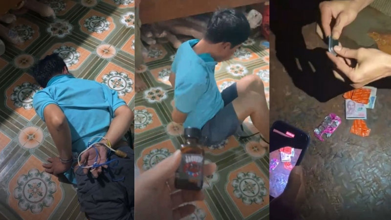 Cảnh ông Duy bị người nhà em K trói rồi trình báo công an (Ảnh: ĐC).