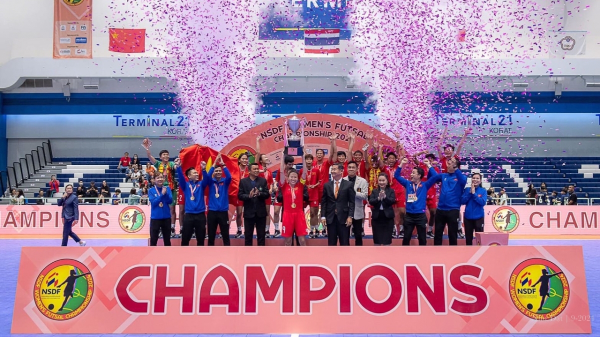 ĐT futsal nữ Việt Nam giành ngôi vô địch giải giao hữu NSDF Women’s Futsal Championship 2024 (Ảnh: FA Thái Lan)