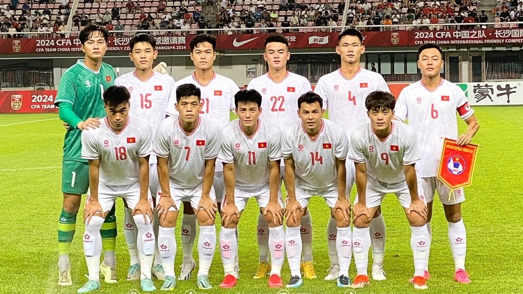 U22 Việt Nam có trận ra quân không thành công ở giải tứ hùng trên đất Trung Quốc (Ảnh: VFF).