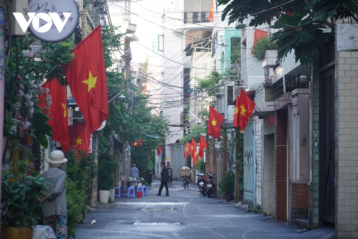 National flags fly at an alley on Tran Dinh Xu street of District 1.
