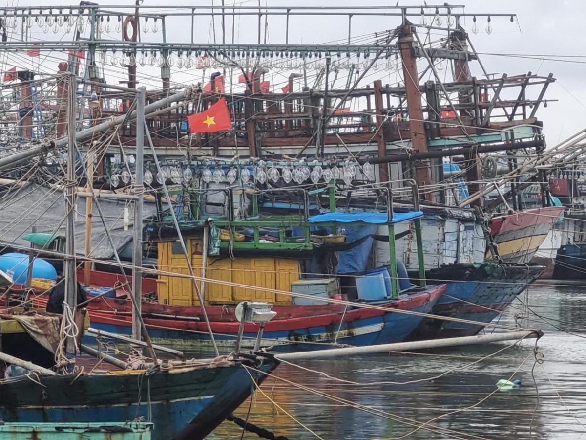 Tàu thuyền của ngư dân Quảng Trị vào khu neo đậu cảng Cửa Việt tránh bão