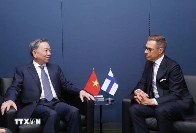 Tổng Bí thư, Chủ tịch nước Tô Lâm gặp Tổng thống Phần Lan Alexander Stubb tại New York (Hoa Kỳ), sáng 24/9/2024 (giờ địa phương). (Ảnh: Lâm Khánh/TTXVN)