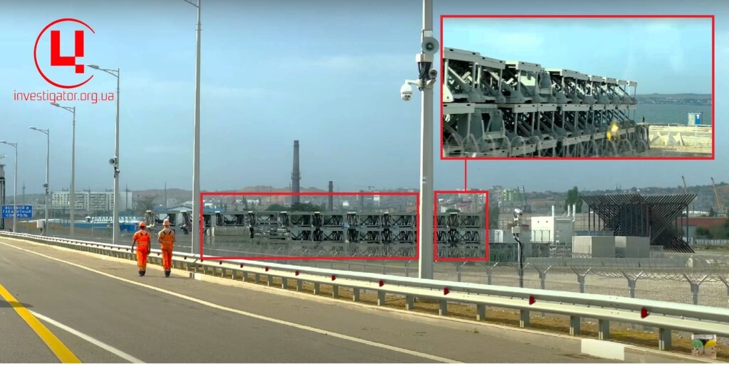 Các tháp kim loại tương tự được xây dựng dọc 2 bên cầu Kerch. Ảnh: Investigator.org.ua