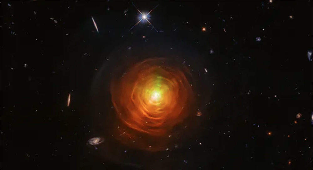 Kính thiên văn Hubble quan sát được sao khổng lồ đỏ CW Leonis trong chòm sao Sư tử. Ngôi sao gần đó - 58 Leonis được cho là một sao bari hiếm. Ảnh: ESA/Hubble, NASA, Toshiya Ueta (University of Denver), Hyosun Kim (KASI)