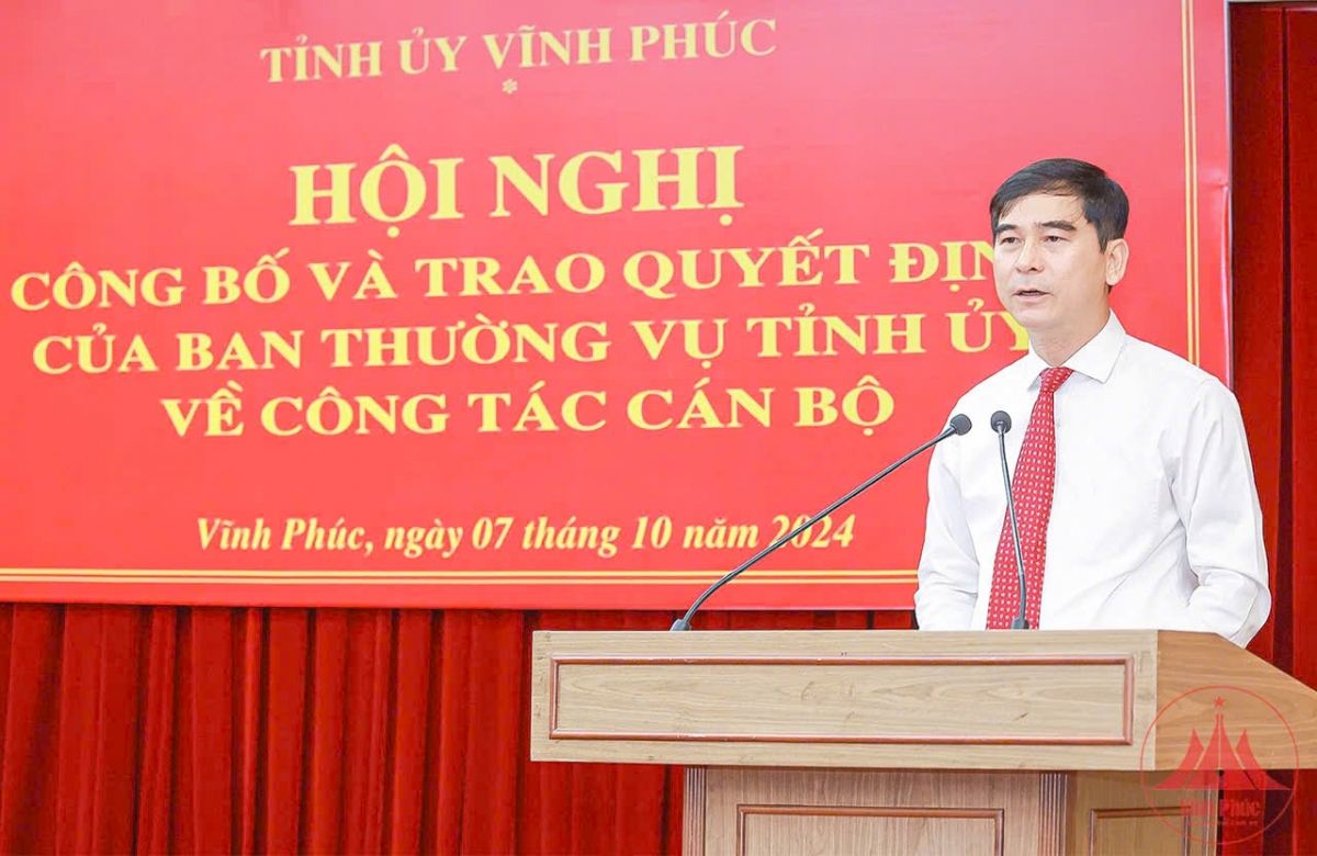 Bí thư Tỉnh ủy Dương Văn An phát biểu tại hội nghị. Ảnh: Báo Vĩnh Phúc