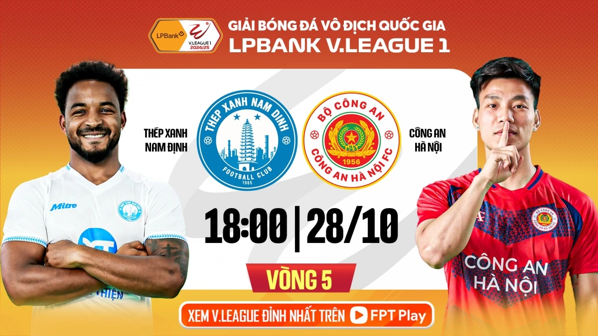 Trận đấu giữa Nam Định vs CAHN diễn ra vào lúc 18h hôm nay 28/10.
