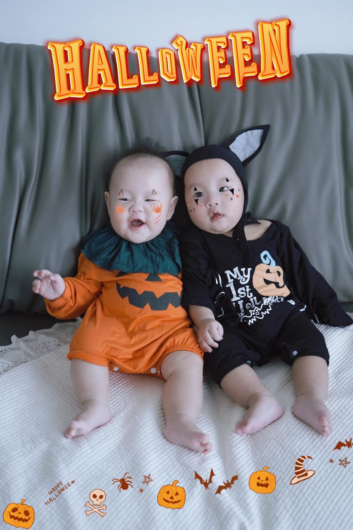 Hai nhóc tỳ nhà Phương Oanh - Shark Bình trong năm đầu chơi lễ hội hoá trang.