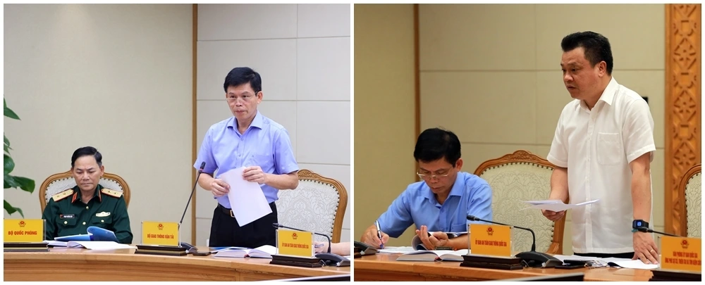 Lãnh đạo Bộ GTVT (bên trái) và Ủy ban ATGT Quốc gia phát biểu tại cuộc họp