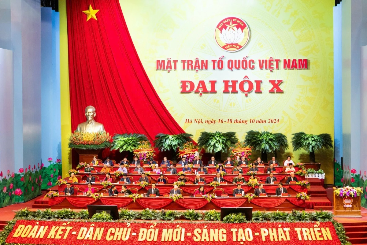 Quảng cảnh phiên bế mạc Đại hội đại biểu toàn quốc MTTQ Việt Nam khóa X, nhiệm kỳ 2024- 2029