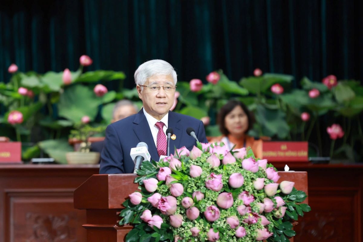 Ông Đỗ Văn Chiến, Bí thư Trung ương Đảng, Chủ tịch Ủy ban Trung ương MTTQ Việt Nam phát biểu tại Đại hội (ảnh: T.L)