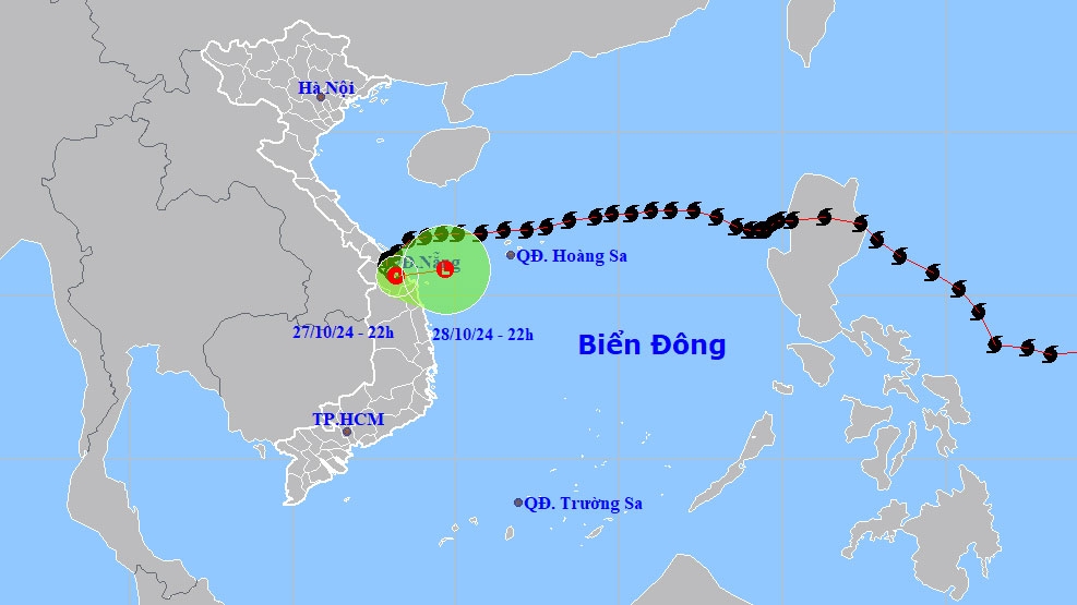 Vị trí và hướng đi của áp thấp nhiệt đới lúc 23h00 đếm 27/10 - Ảnh: Trung tâm DBKTTV quốc qia