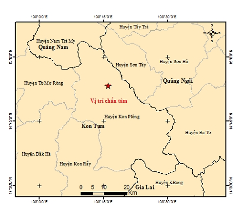 Bản đồ tâm chấn động đất ngày 27/10.