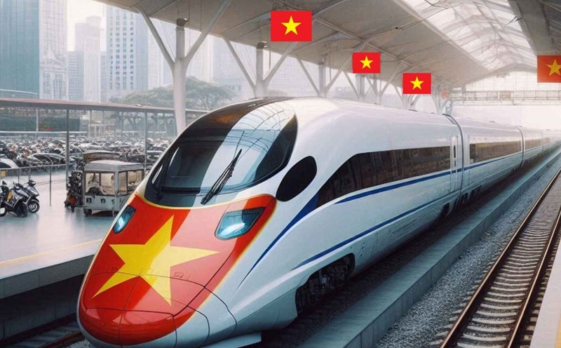 Tuyến đường sắt tốc độ cao Bắc - Nam dự kiến hoàn thành năm 2035. Ảnh AI.