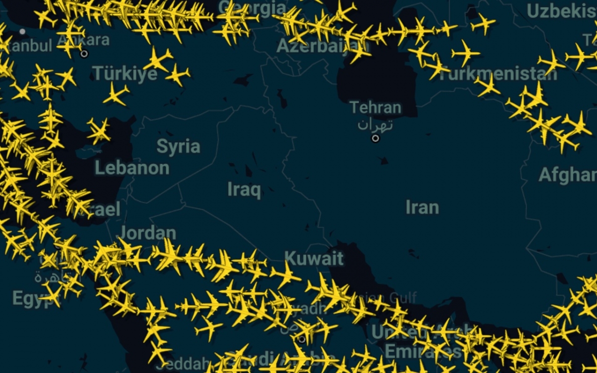 Không phận Iran vắng máy bay. Đồ họa: FlightRadar24.