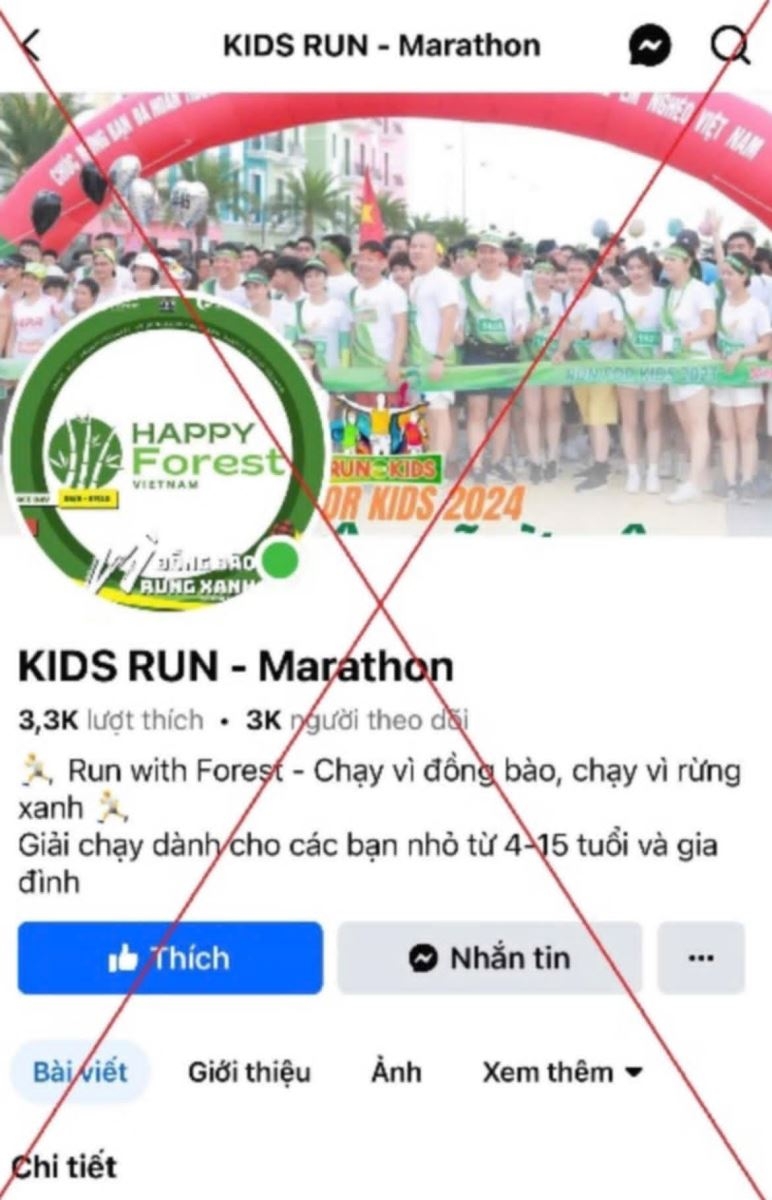 Trang Facebook giả mạo giải chạy. (Ảnh TTXVN phát)