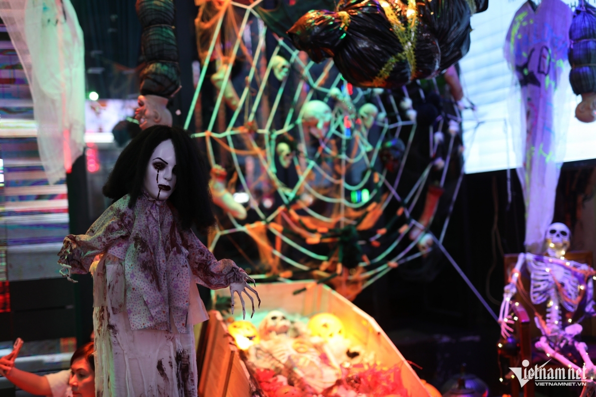Ho Chi Minh City’s backpacker area is decorated to feature skeletons and other peculiar things.