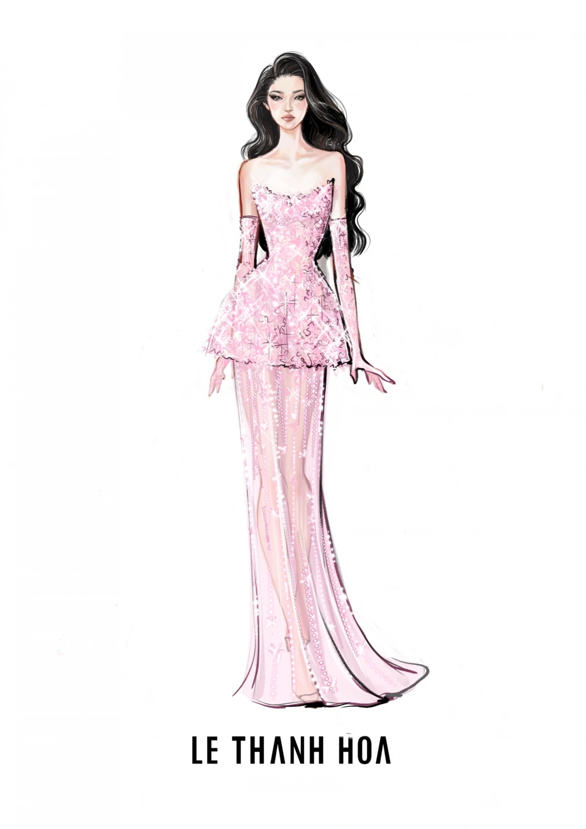 Các mẫu trang phục mang sắc trắng và hồng, đây cũng hai tông màu chủ đạo của cuộc thi Miss International. Từng mẫu thiết kế đều được NTK Lê Thanh Hòa lên ý tưởng tỉ mỉ, mang hướng nhẹ nhàng, nữ tính, tôn vinh vẻ đẹp thanh lịch và sự thuần khiết. Sau khi công bố, khán giả dành nhiều lời khen ngợi cho các mẫu thiết kế.