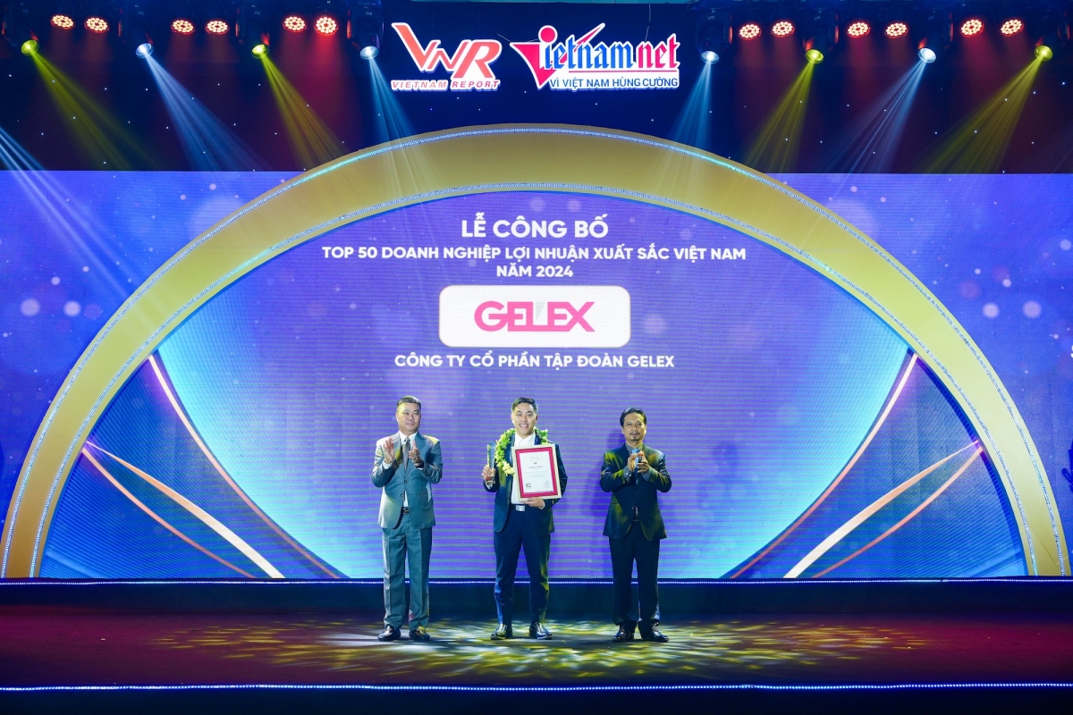 Ông Lê Tuấn Anh – Phó Tổng giám đốc Tập đoàn GELEX nhận chứng nhận Top 50 Doanh nghiệp lợi nhuận xuất sắc Việt Nam năm 2024 hôm 24/10