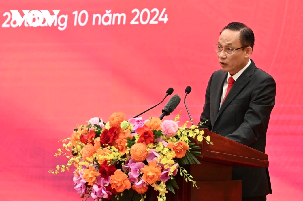 Secretary of the Party Central Committee and head of the committee’s Commission for External Relations Le Hoai Trung addresses the event.