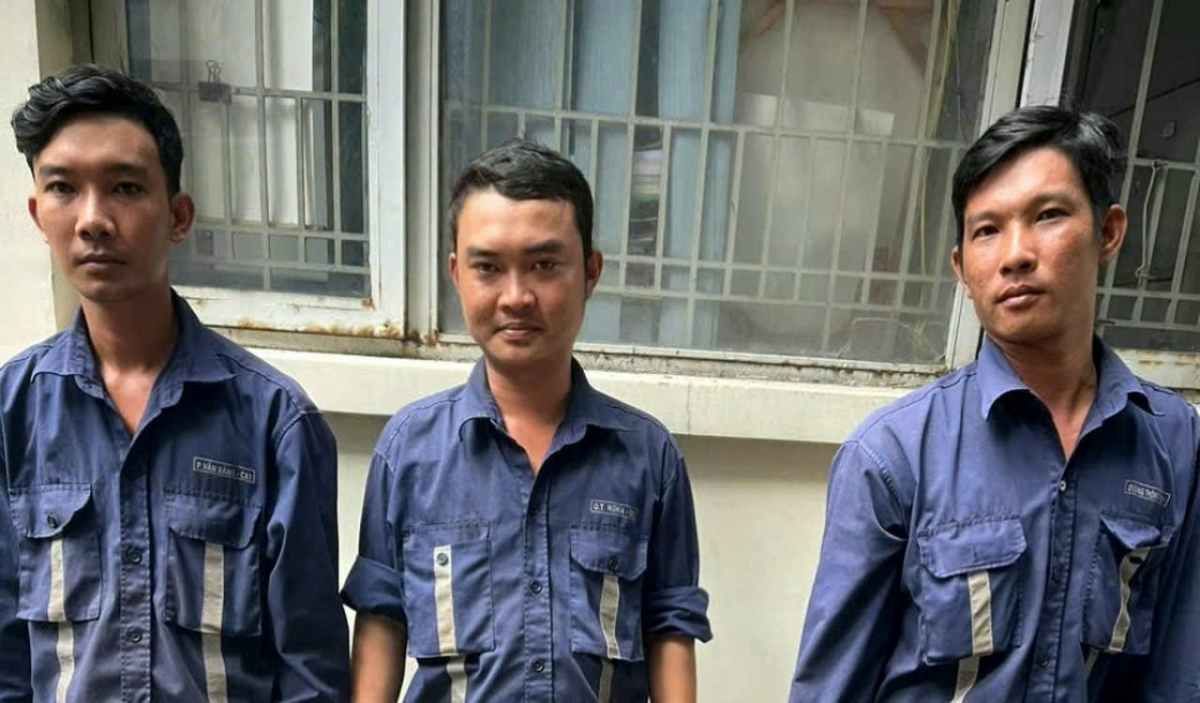 3 đối tượng được thuê để cưa 9 cây cau trên đường phố TP Tân An, Long An. Ảnh: CACC.