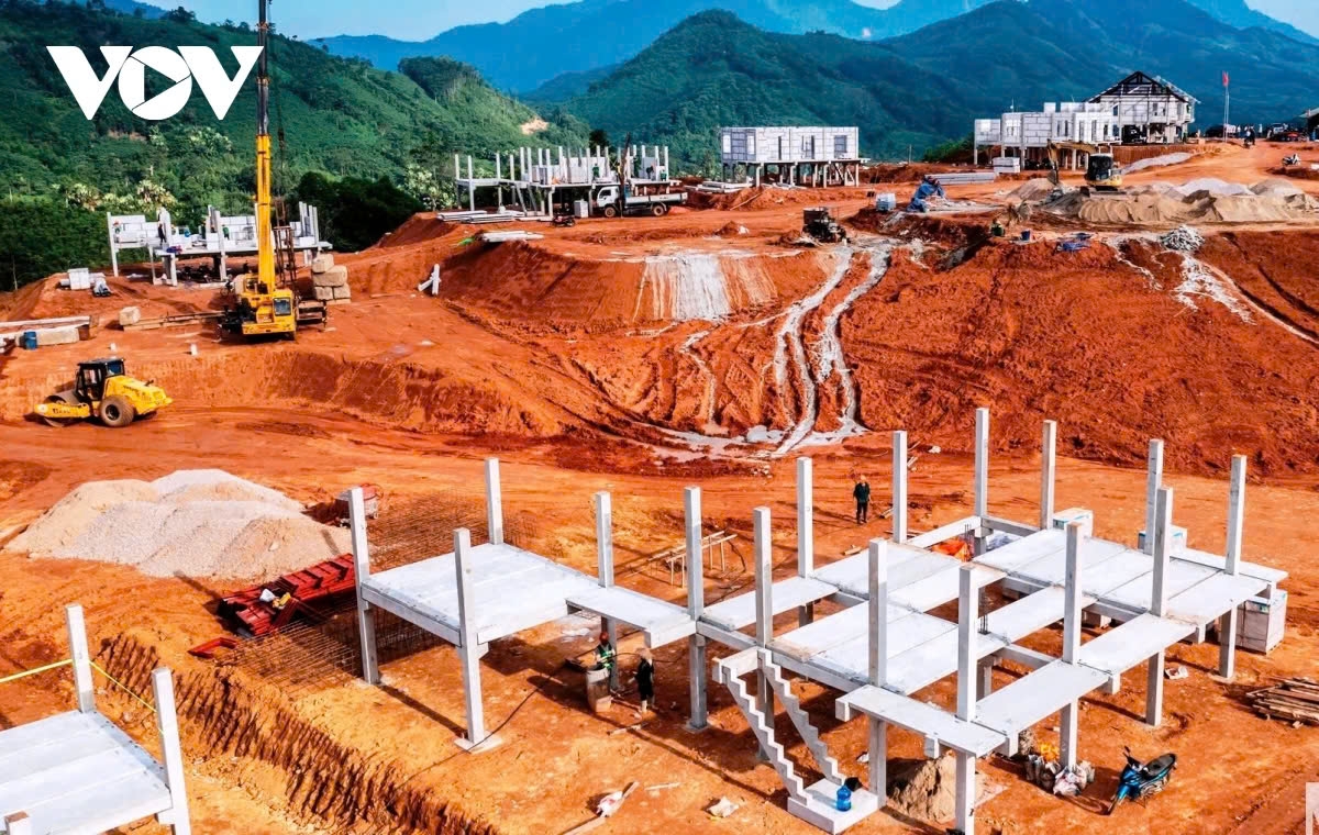First concrete stilt houses are taking shape in the new resettlement area that is about 2km away from Nu village in Phuc Khanh commune of Bao Yen district which was devastated by landslides and flashfloods in September 2024, resulting in a loss of dozens of lives and significant damage to homes and infrastructure in the village.