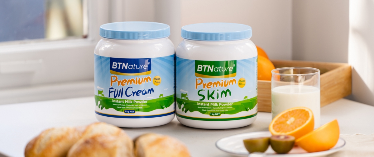 Sữa tươi dạng bột BTNature giàu dưỡng chất, hương vị thơm ngon tự nhiên, dễ uống phù hợp với nhiều lứa tuổi.