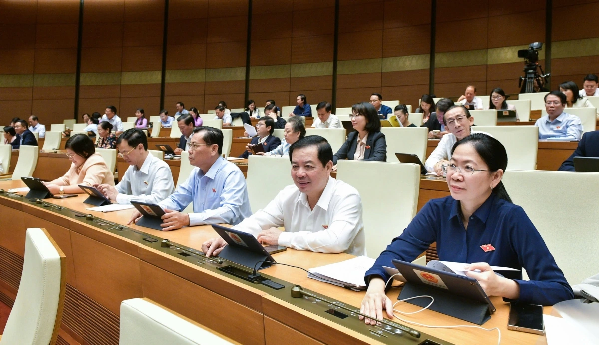 Các đại biểu bấm nút biểu quyết