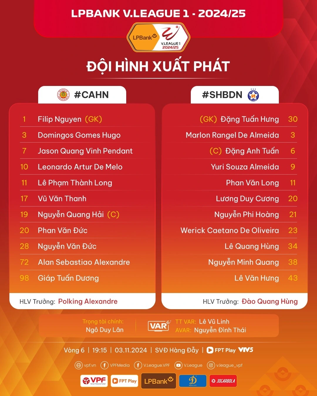 Đội hình ra sân.