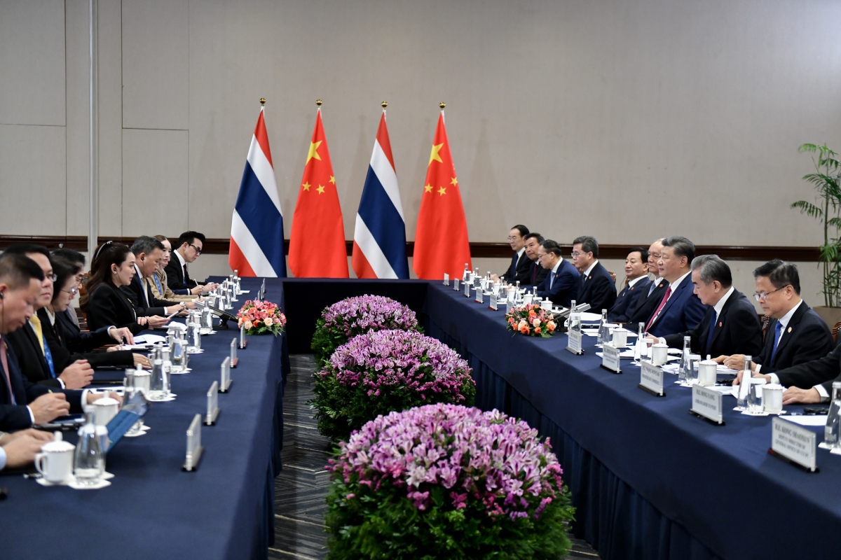 Quang cảnh buổi hội đàm giữa Thủ tướng Thái Lan và Chủ tịch Trung Quốc. Ảnh: ThaiGov