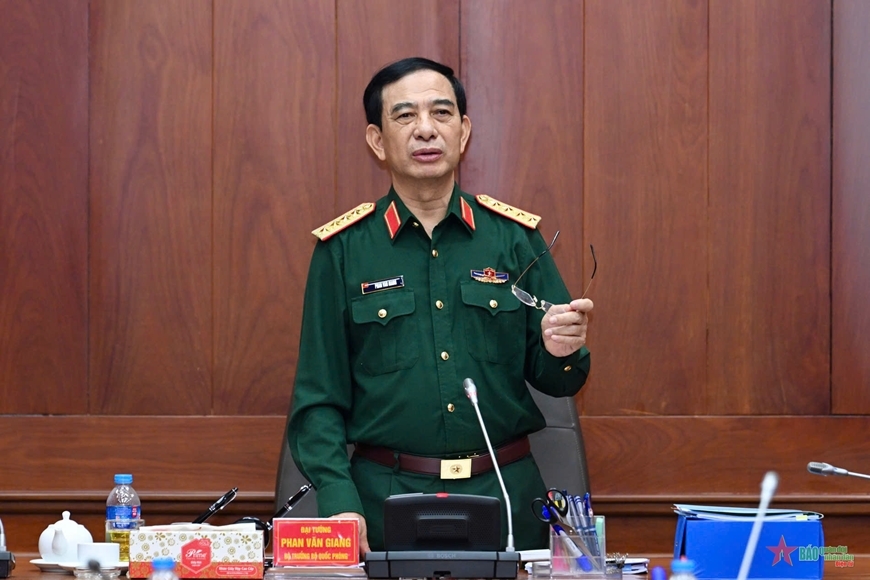 Đại tướng Phan Văn Giang phát biểu tại hội nghị. 
