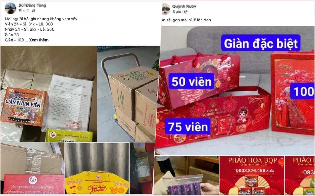 Pháo hoa Tết đang được rao bán trên "chợ mạng". (Ảnh chụp màn hình ngày 23/11)