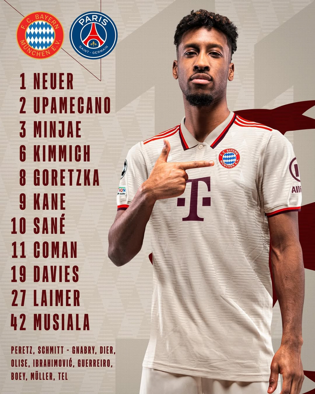 Đội hình xuất phát của Bayern Munich trong trận đấu với PSG.