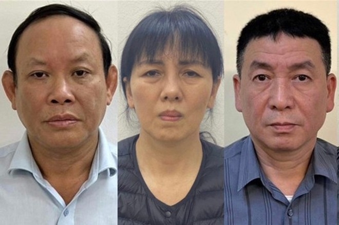 Các bị can từ trái qua: Nguyễn Đức Thái, Nguyễn Thị Thanh Thủy và Đinh Quốc Khánh.