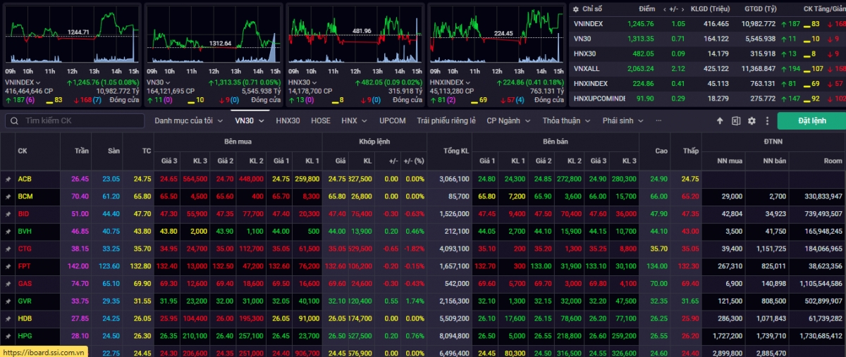Kết phiên giao dịch ngày 5/11, VN-Index tăng nhẹ 1,05 điểm (+0,08%) lên mức 1.245,76 điểm