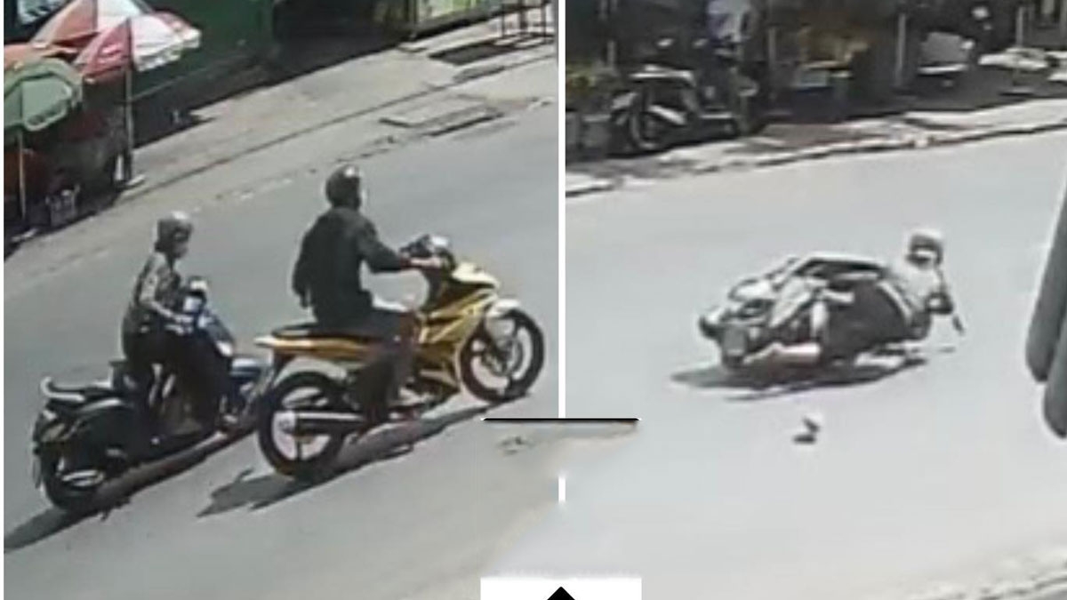 An giật điện thoại của một người phụ nữ khiến nạn nhân té xuống đường (ảnh: CA)