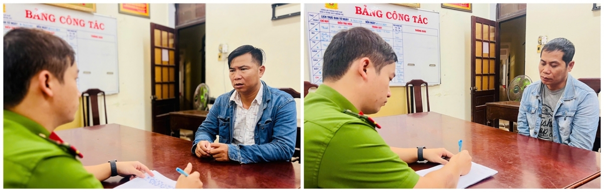  Lê Nhật Trường (trái) và Lê Vĩnh Phúc tại cơ quan công an