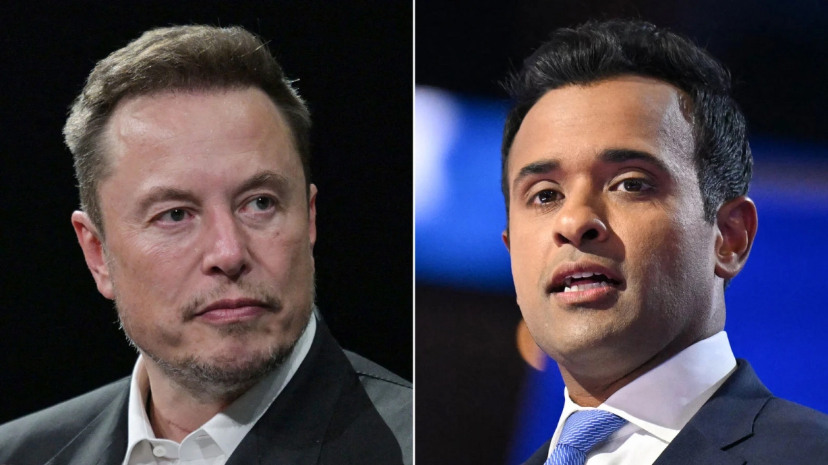 Tỷ phú Elon Musk và doanh nhân Vivek Ramaswamy. Ảnh: Getty